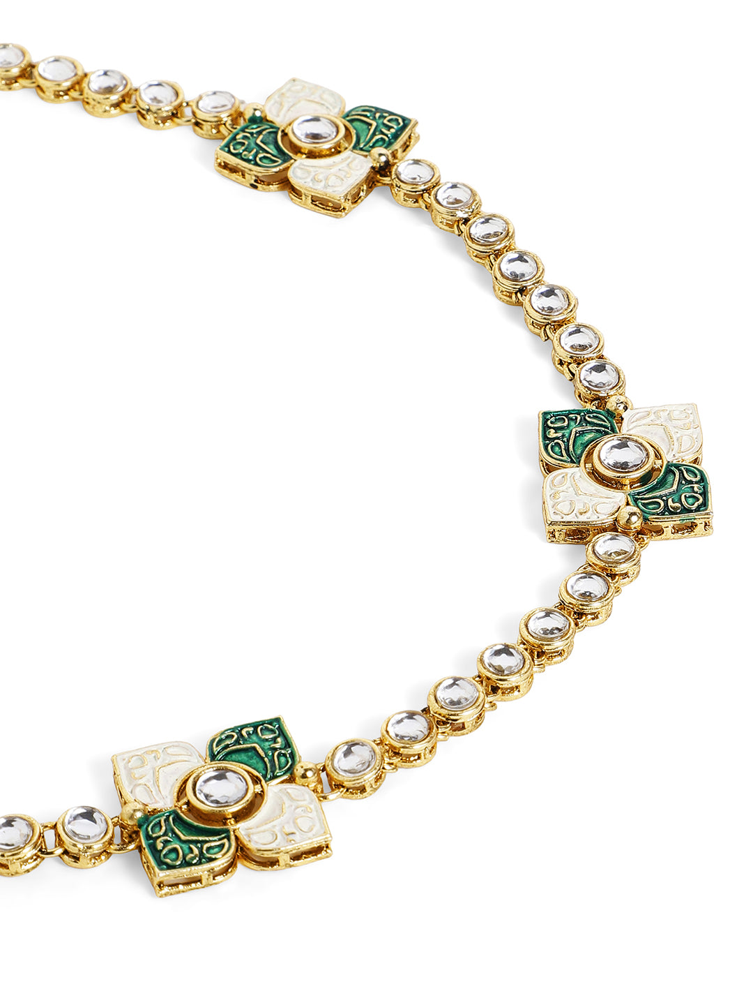 Floral Kundan Green White Meenakari Design Gold Plated Elegant Matha patti