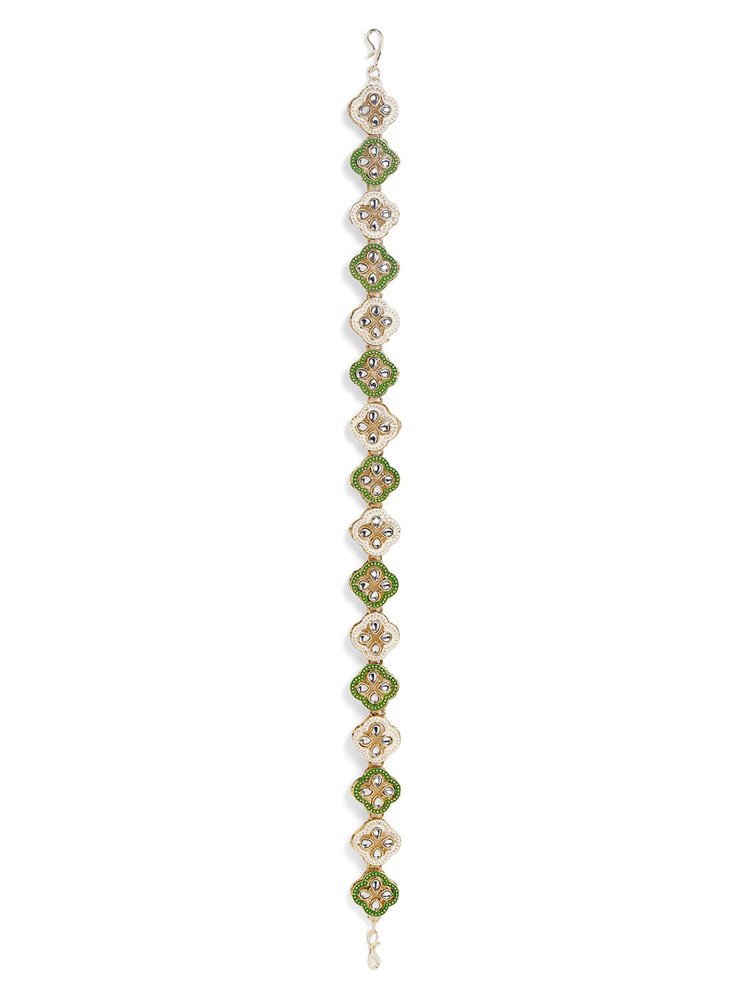 Green White Meenakari Elegance Kundan Studded Gold Plated Matha Patti