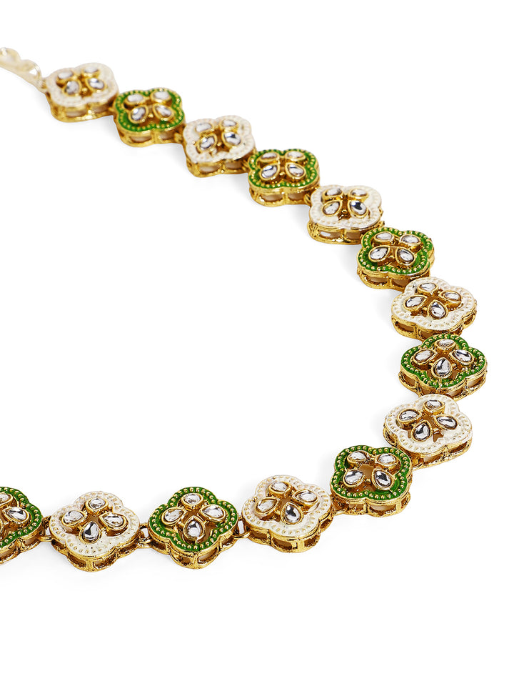 Green White Meenakari Elegance Kundan Studded Gold Plated Matha Patti