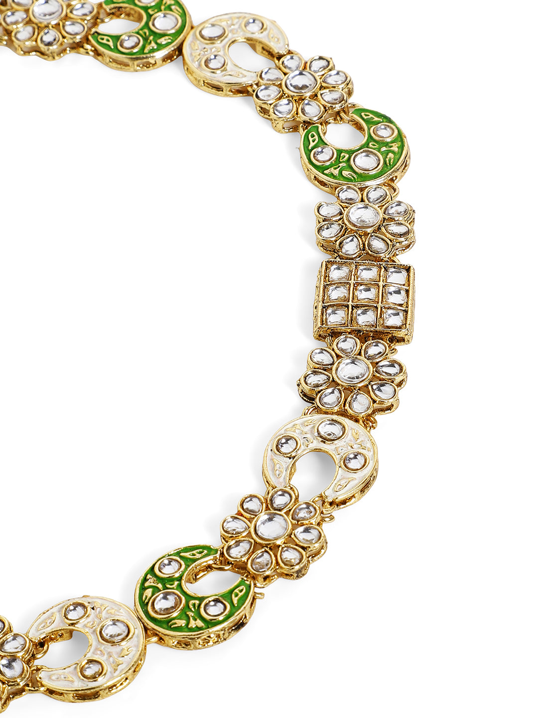 Floral Mini Chands White Green Elegance Kundan Gold Plated Matha Patti