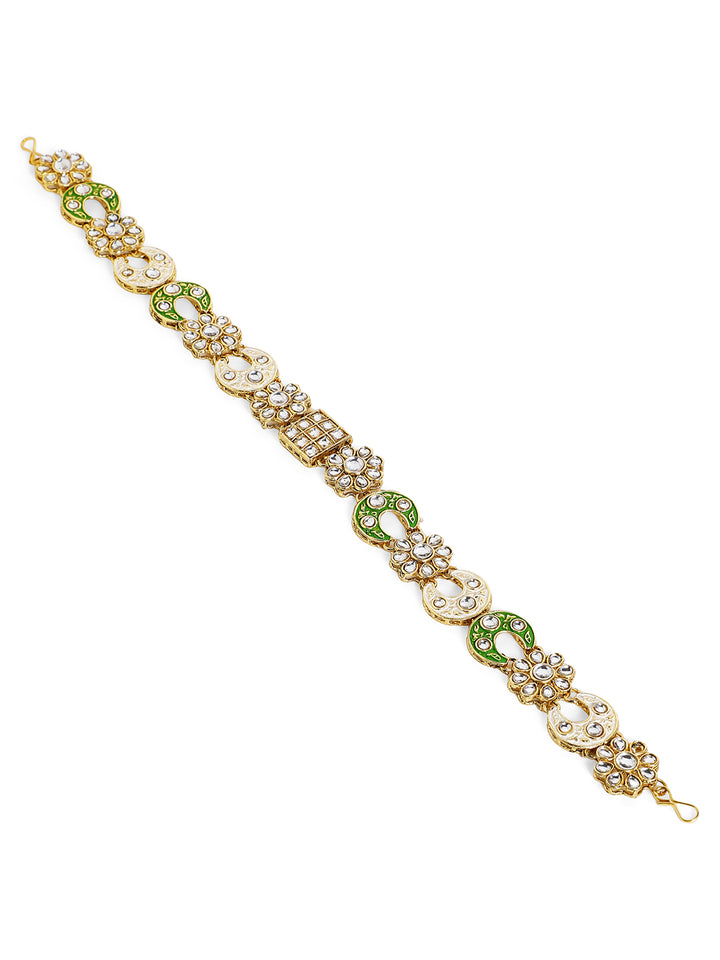 Floral Mini Chands White Green Elegance Kundan Gold Plated Matha Patti