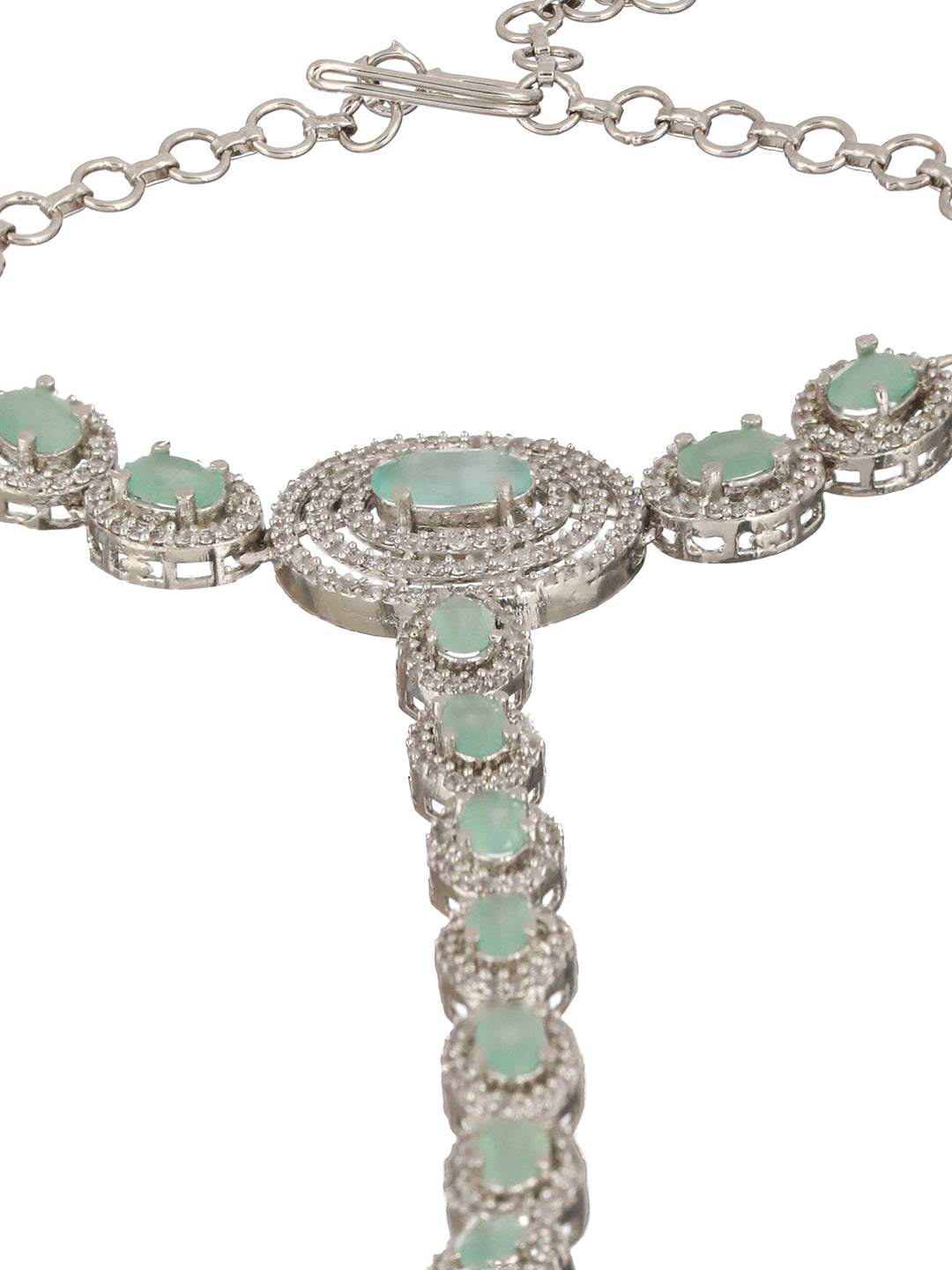 Mint Green American Diamond Halo Link Silver-Plated Hathphool