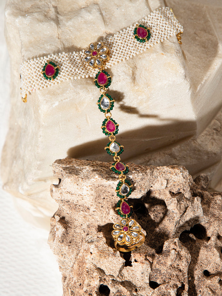 Priyaasi Gold Plated Floral Kundan Haathphool