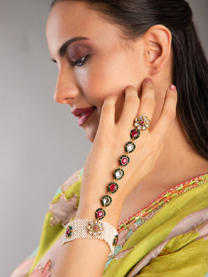 Priyaasi Gold Plated Floral Kundan Haathphool