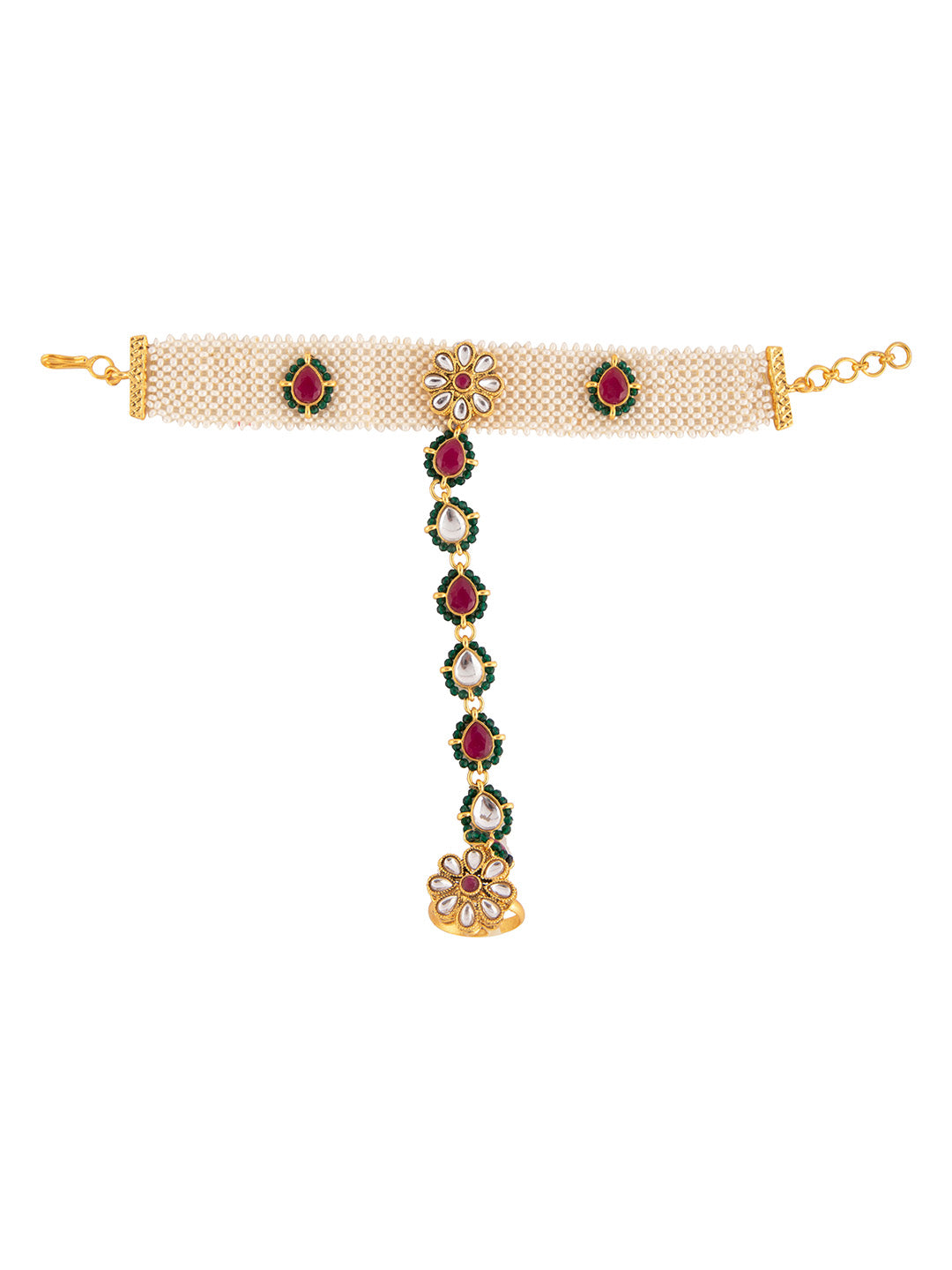 Priyaasi Gold Plated Floral Kundan Haathphool