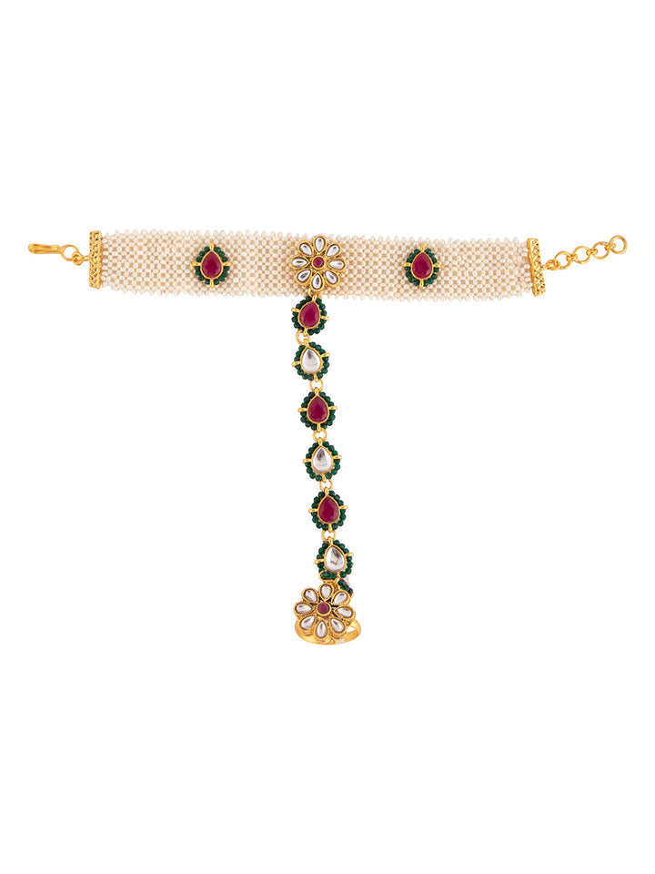 Priyaasi Gold Plated Floral Kundan Haathphool