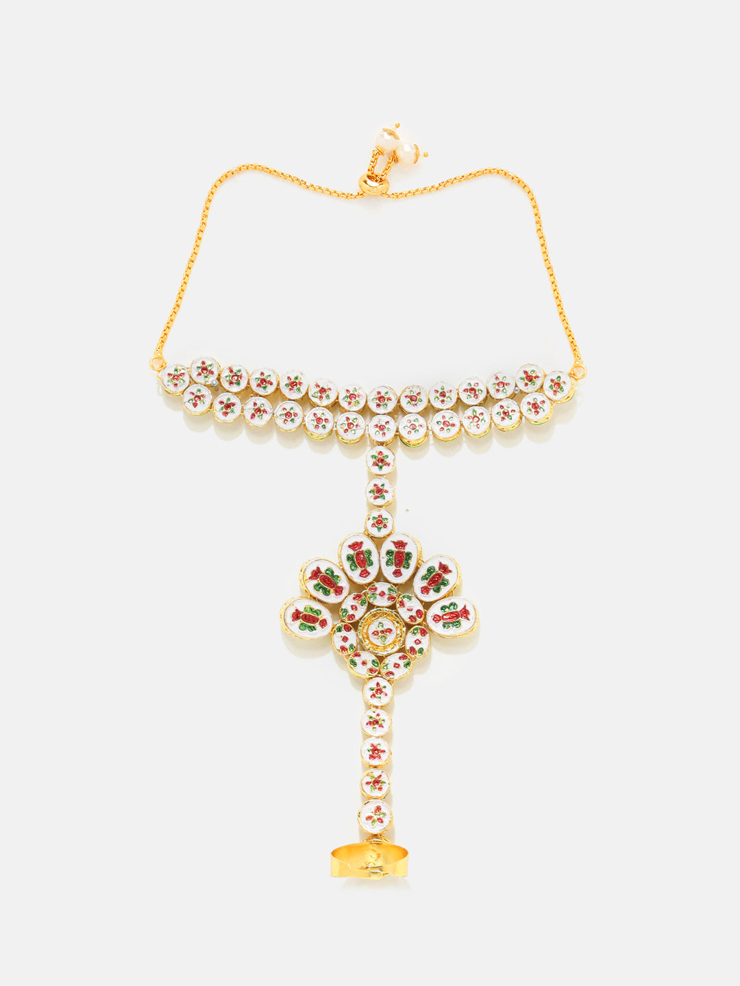 Priyaasi Floral Elegance Kundan Gold Plated Elegance Adjustable Hathphool