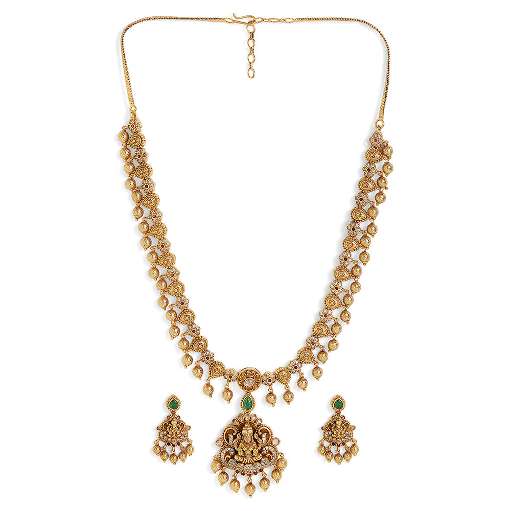 Floral Style Goddess Pattern Gold Plated Drop Earrings Jewellery Set