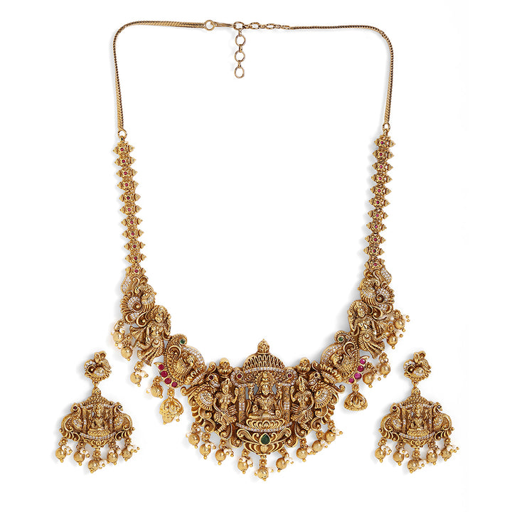 Goddess Elegance Temple Style Gold Plated Drop Earrings Jewellery Set