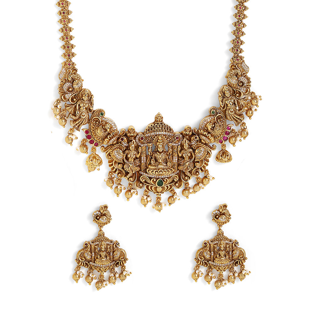 Goddess Elegance Temple Style Gold Plated Drop Earrings Jewellery Set