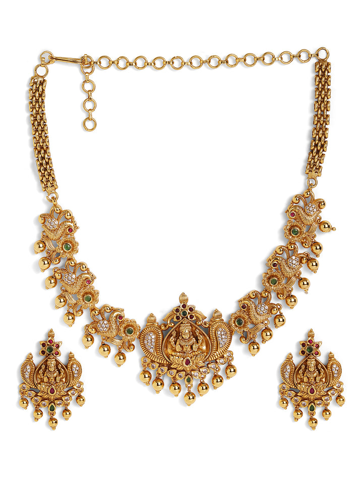 Twin Peacocks Goddess Gold Plated Necklace Stud Earrings Jewellery Set
