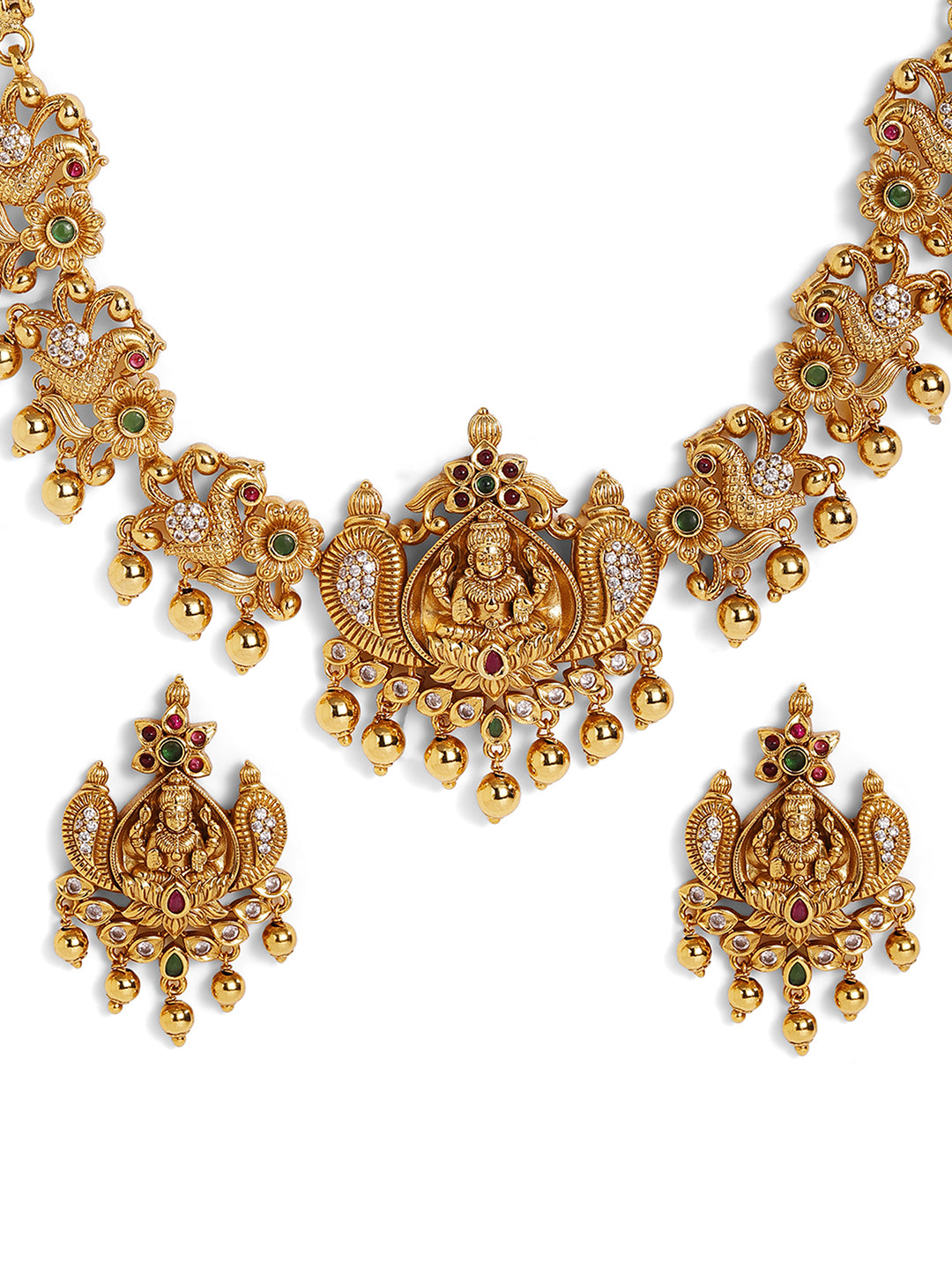 Twin Peacocks Goddess Gold Plated Necklace Stud Earrings Jewellery Set