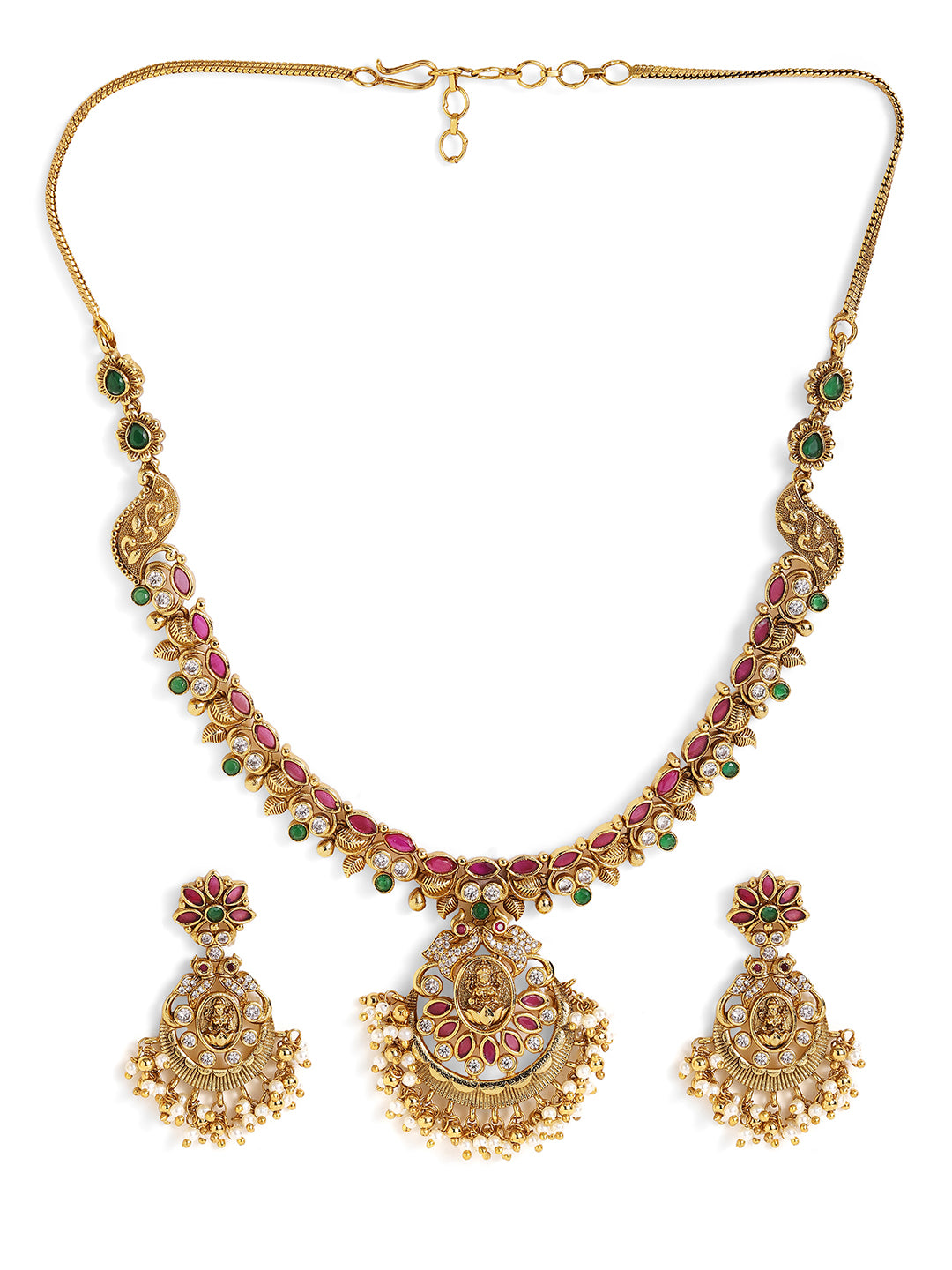 Goddess Pattern Gold Plated Floral style Necklace Drop Earrings Jewellery Set