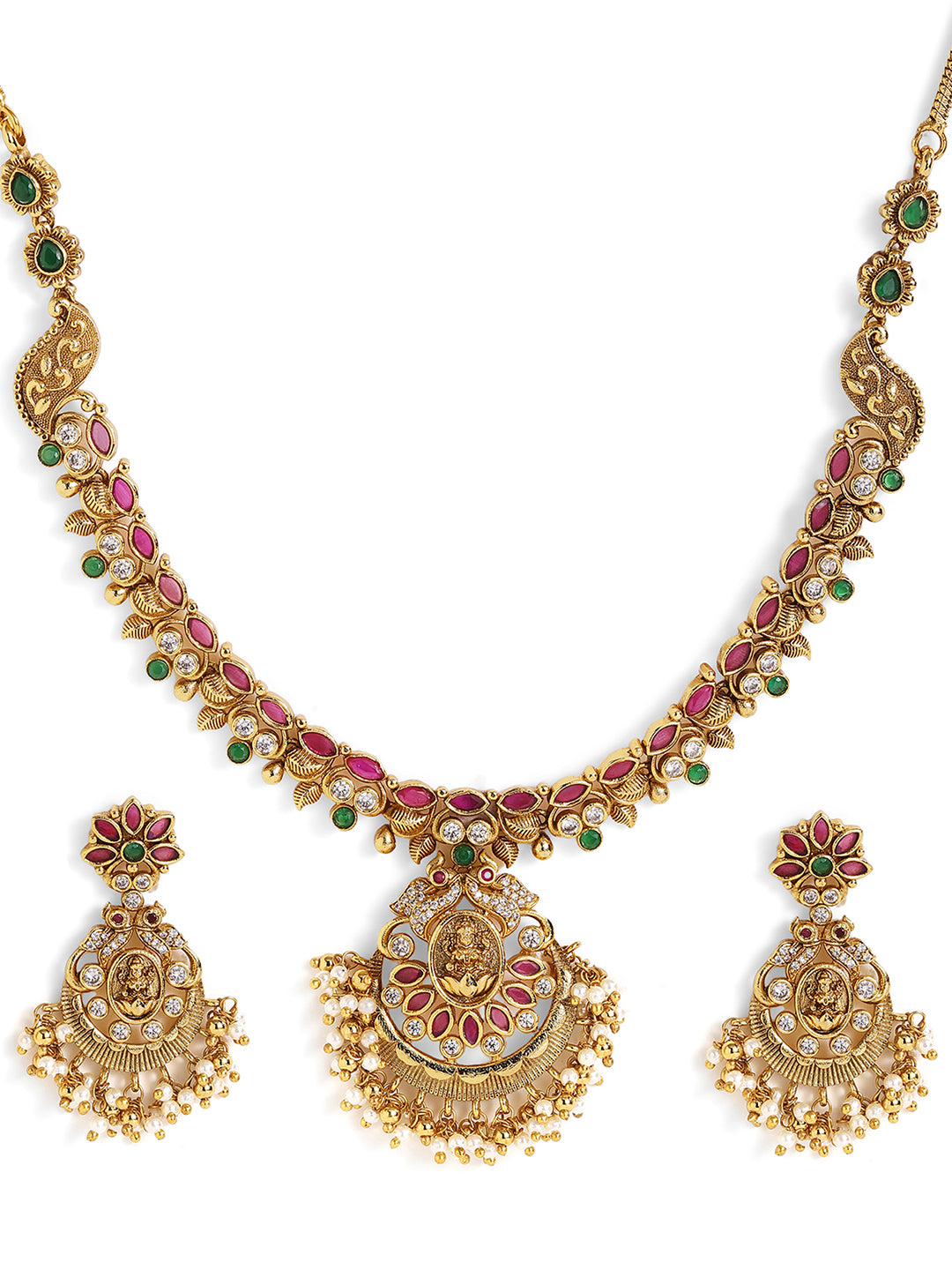 Goddess Pattern Gold Plated Floral style Necklace Drop Earrings Jewellery Set