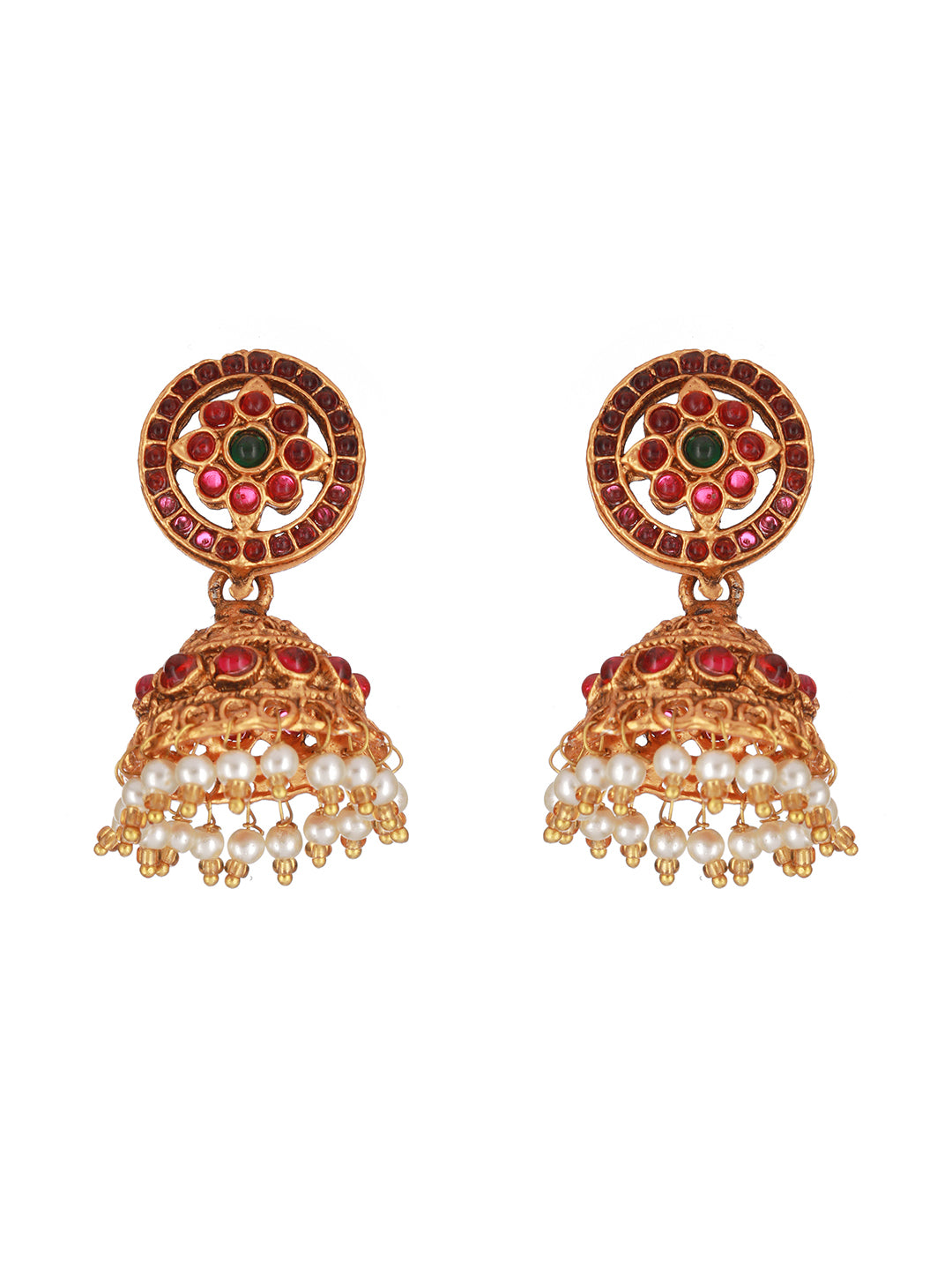 Floral Kemp Stone Studded Gold-Plated Ethnic Jewellery Set