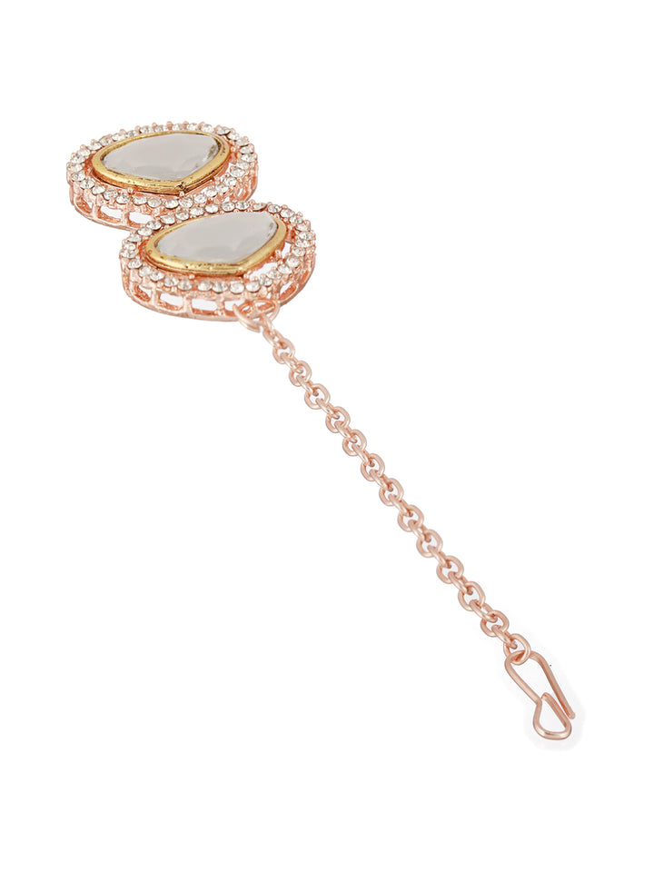 Geometric AD Rose Gold-Plated Jewellery Set with Maangtikka
