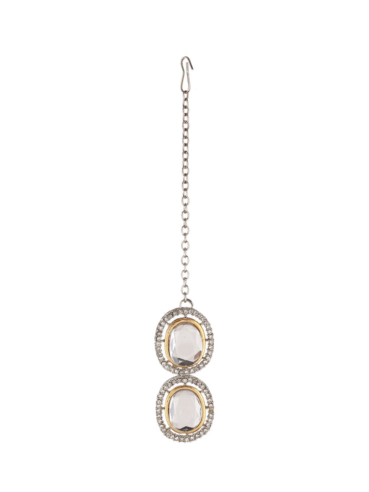 Oval Link AD Silver-Plated Jewellery Set with Maangtikka
