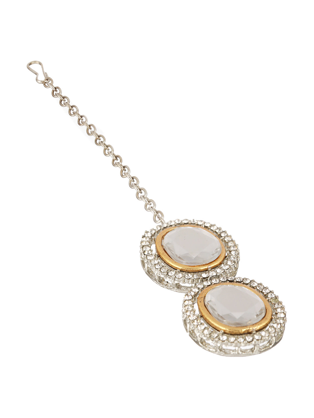 Oval Link AD Silver-Plated Jewellery Set with Maangtikka