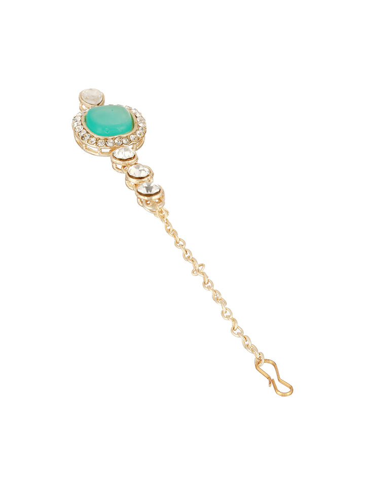 SKy Blue Stone AD Beaded Gold-Plated Choker Jewellery Set with Maangtikka