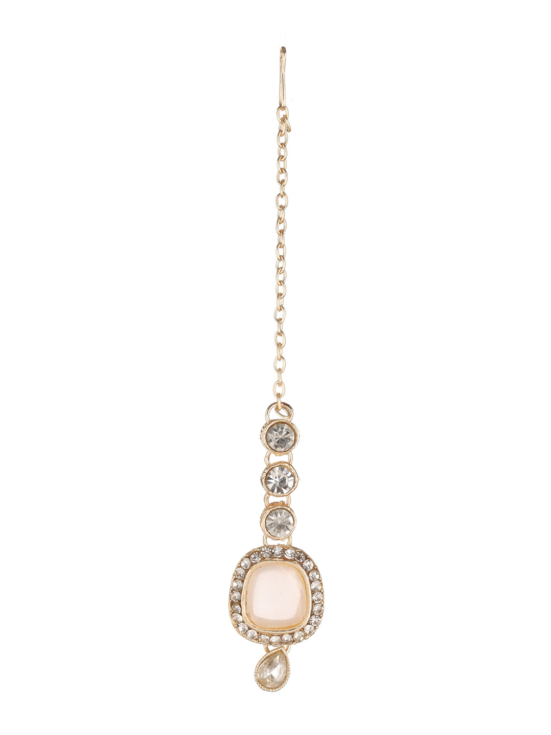 Pink Stone AD Beaded Gold-Plated Choker Jewellery Set with Maangtikka