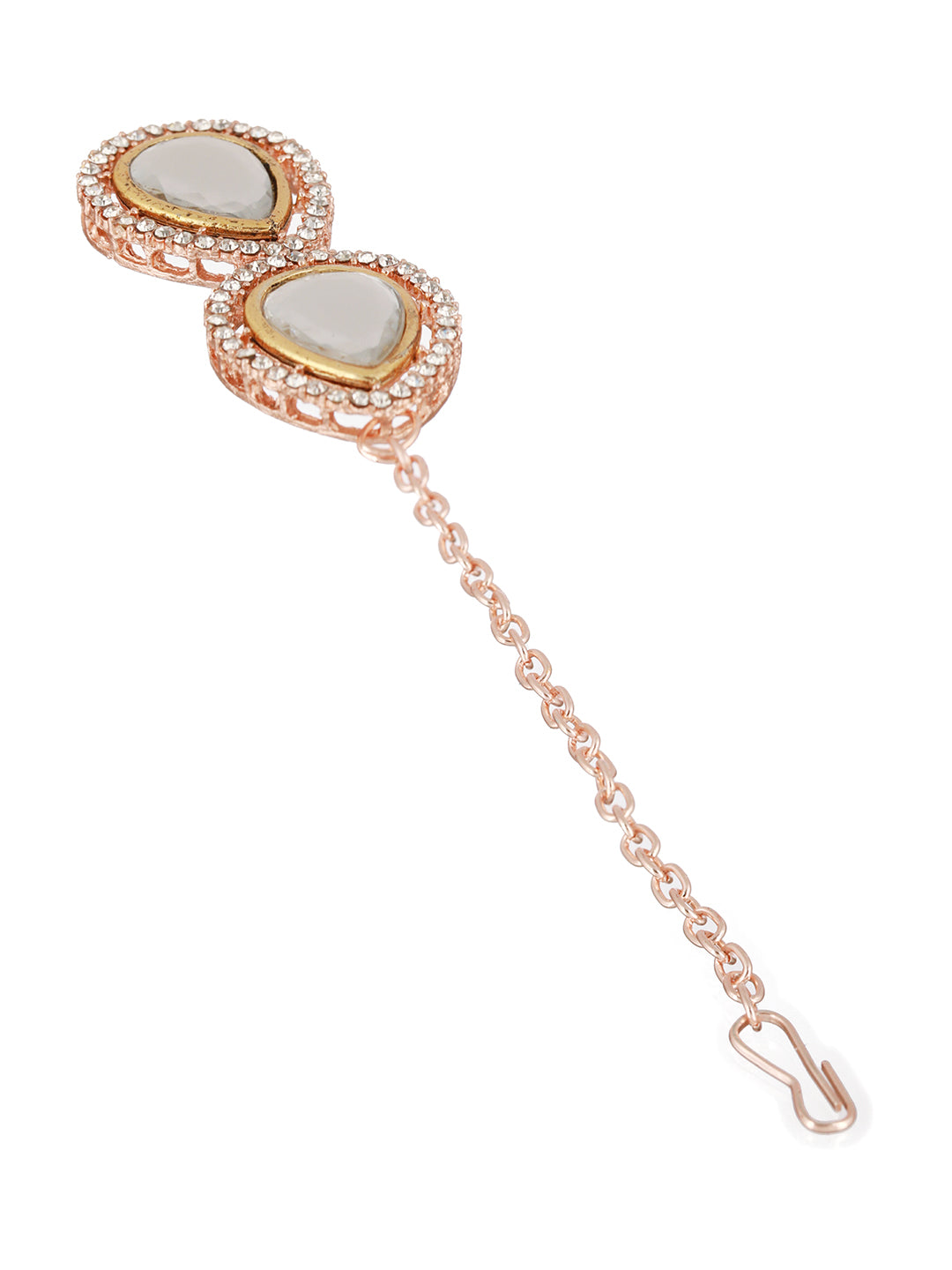 Studded AD Leaf Rose Gold-Plated Jewellery Set with Maangtikka