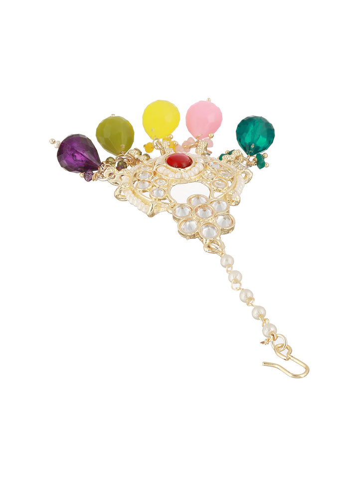 Multicolor Pearl Beaded Gold-Plated Choker Jewellery Set with Maangtikka