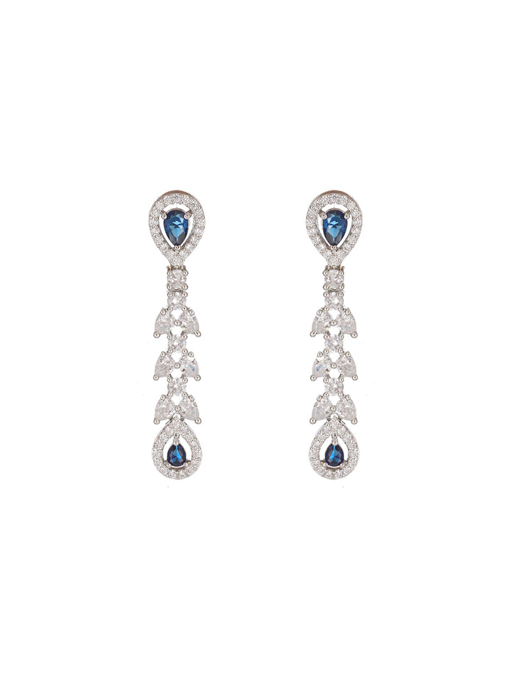 Blue Stone American Diamond Leaf Drop Silver-Plated Jewellery Set