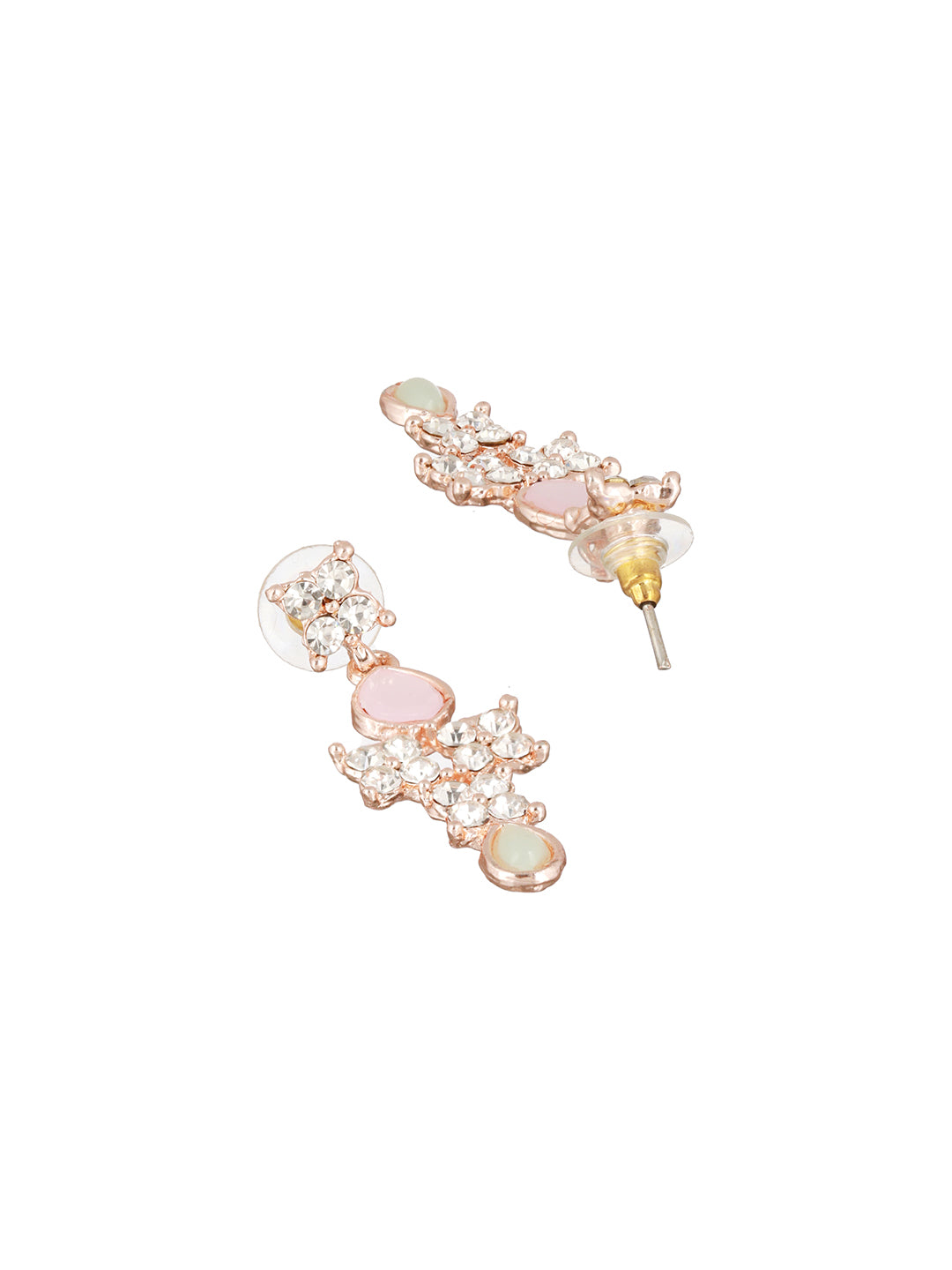 Pink Pastel-Toned Floral Leaf AD Rose Gold-Plated Jewellery Set