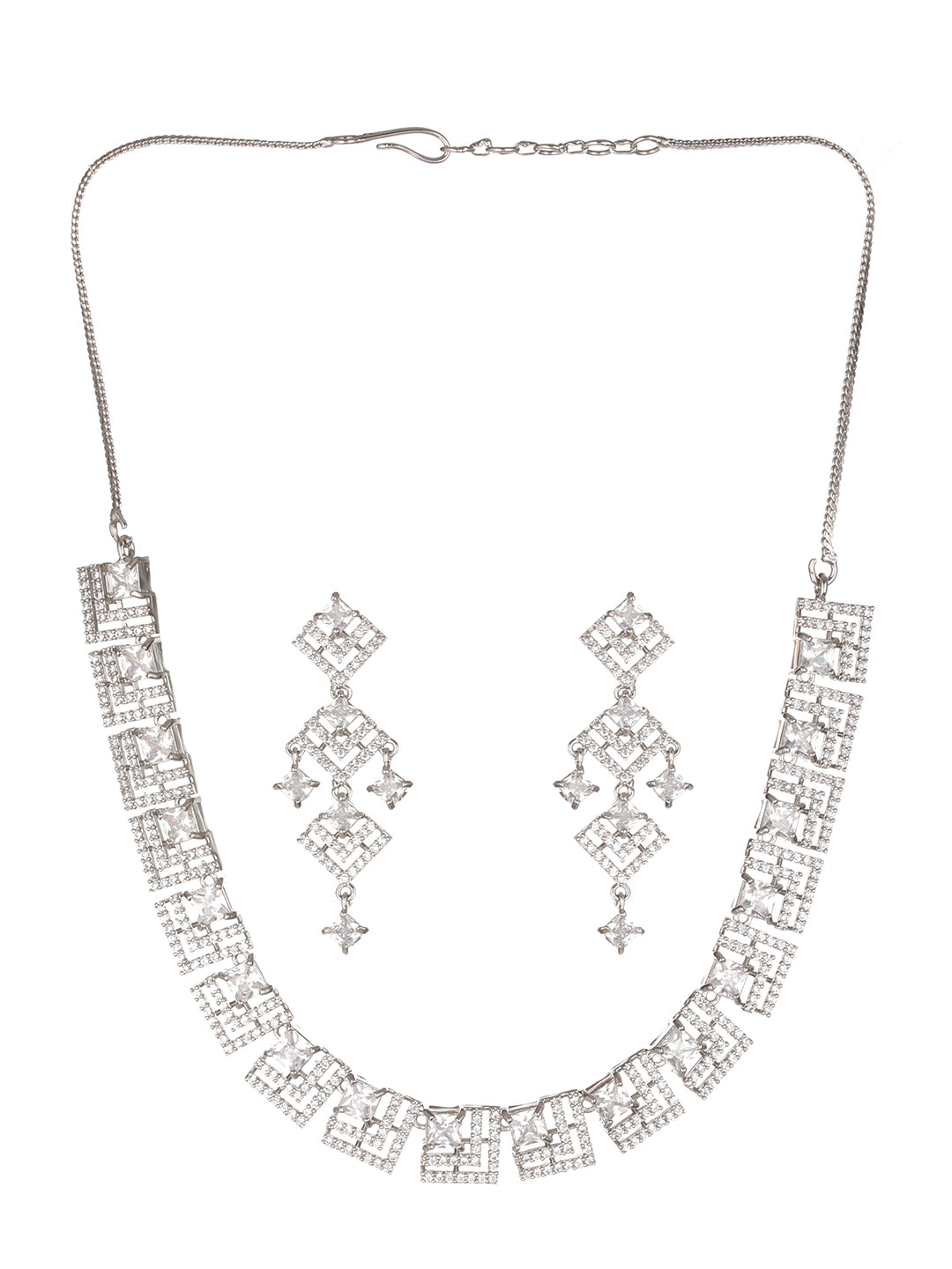 Elegant Line Design American Diamond Silver-Plated Jewellery Set