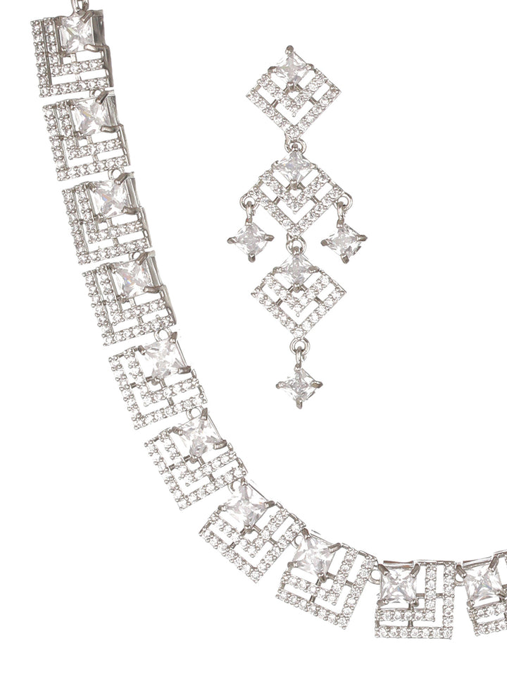 Elegant Line Design American Diamond Silver-Plated Jewellery Set