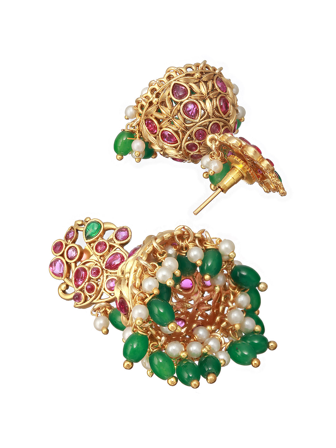 Dual-Layer Peacock Kemp Stone Beaded Gold-Plated Jewellery Set