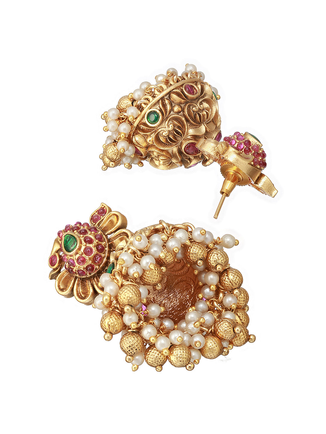 White Studded Peacock Pearl Chunks Gold-Plated Jewellery Set