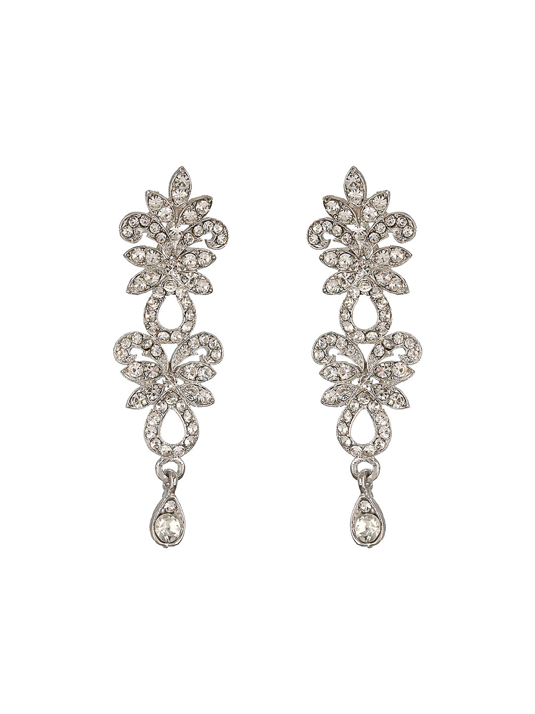 Priyaasi White Stone Floral Drop Silver-Plated Jewellery Set