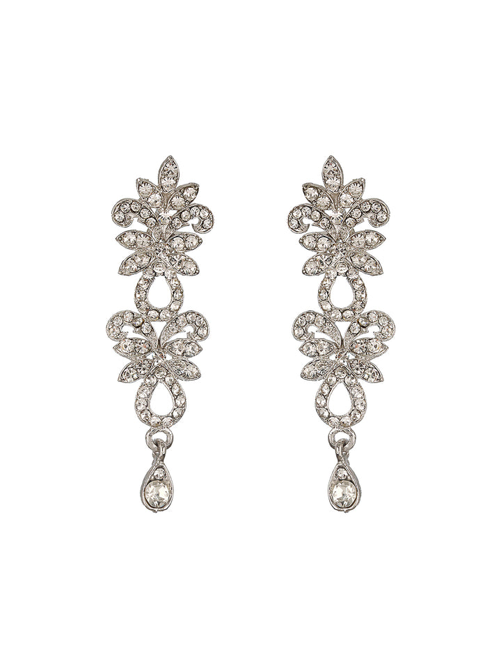 Priyaasi White Stone Floral Drop Silver-Plated Jewellery Set