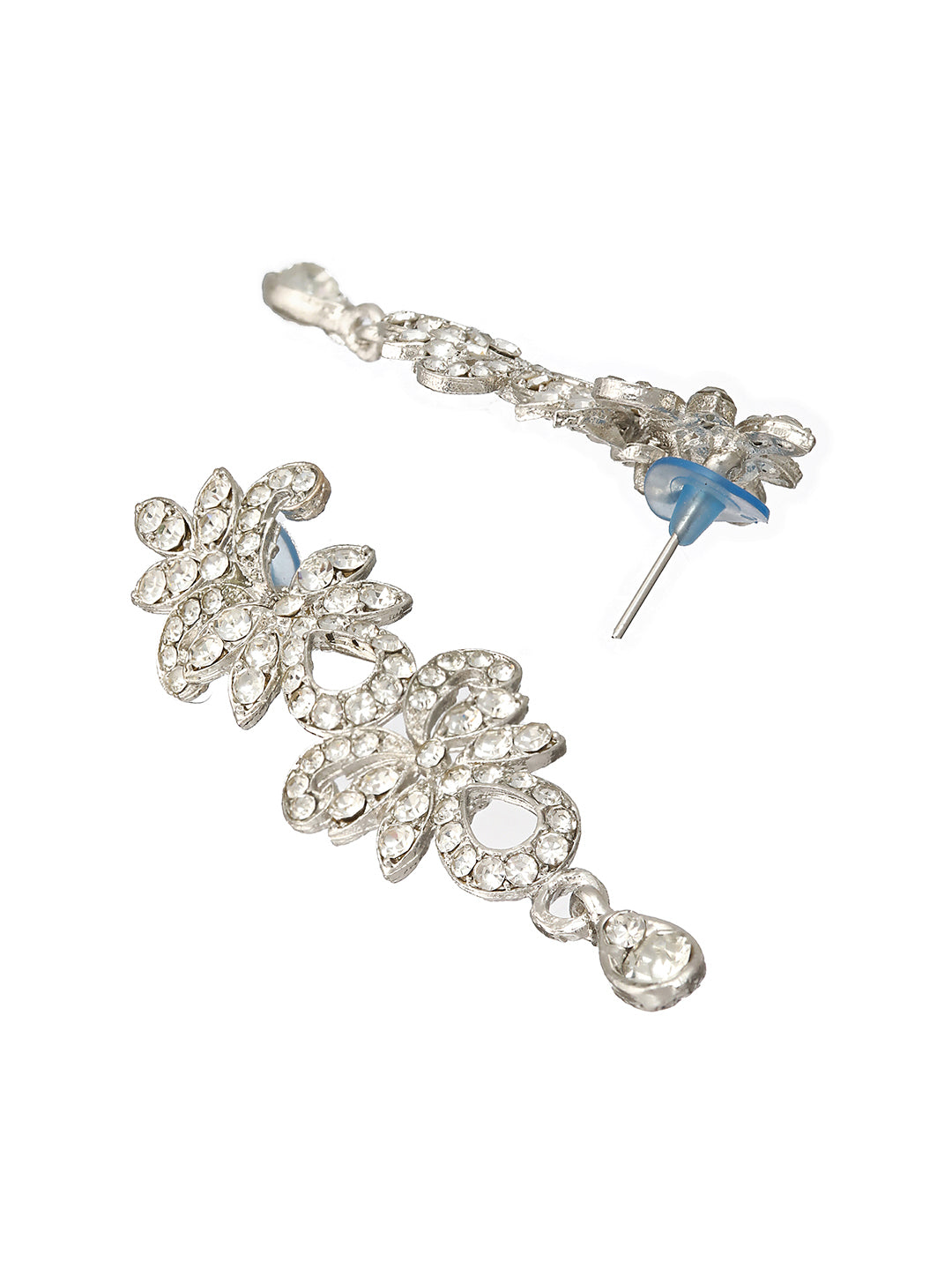 Priyaasi White Stone Floral Drop Silver-Plated Jewellery Set