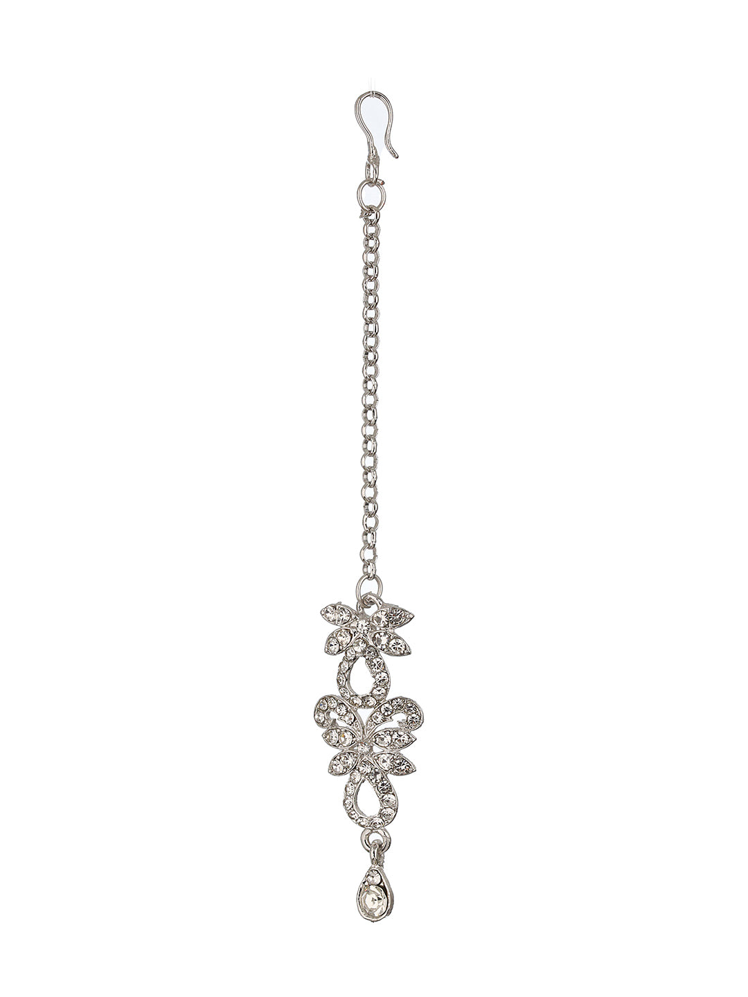 Priyaasi White Stone Floral Drop Silver-Plated Jewellery Set