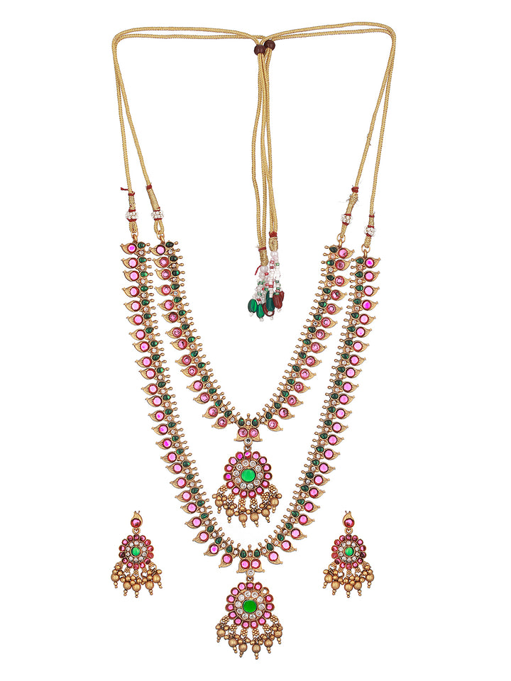 Priyaasi Floral Kemp Stone-Studded Gold-Plated Bridal Jewellery Set