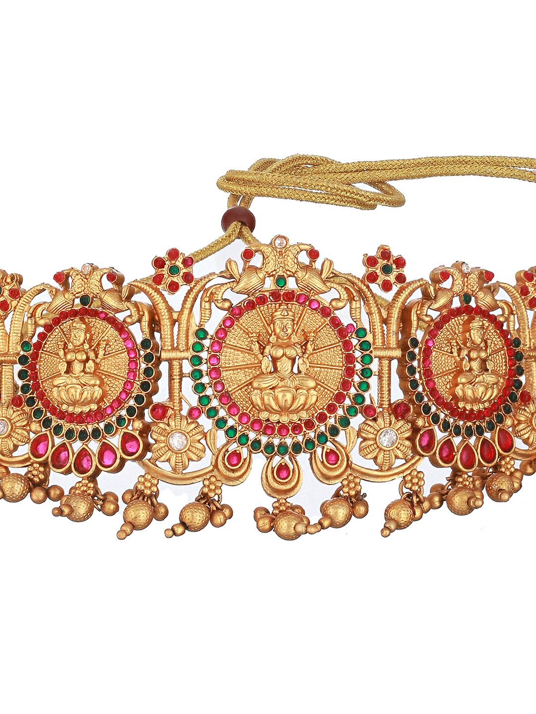 Priyaasi Goddess Laxmi Floral Kemp Stone Gold-Plated Choker Jewellery Set