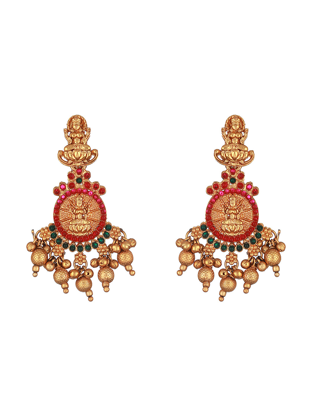 Priyaasi Goddess Laxmi Floral Kemp Stone Gold-Plated Choker Jewellery Set