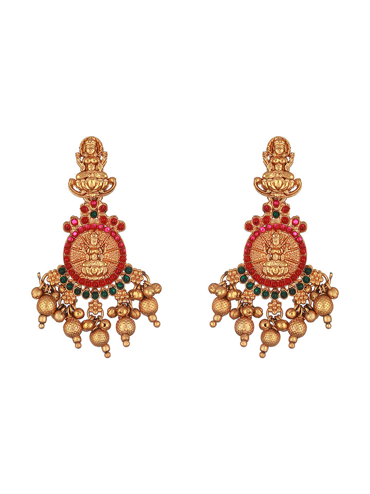 Priyaasi Goddess Laxmi Floral Kemp Stone Gold-Plated Choker Jewellery Set