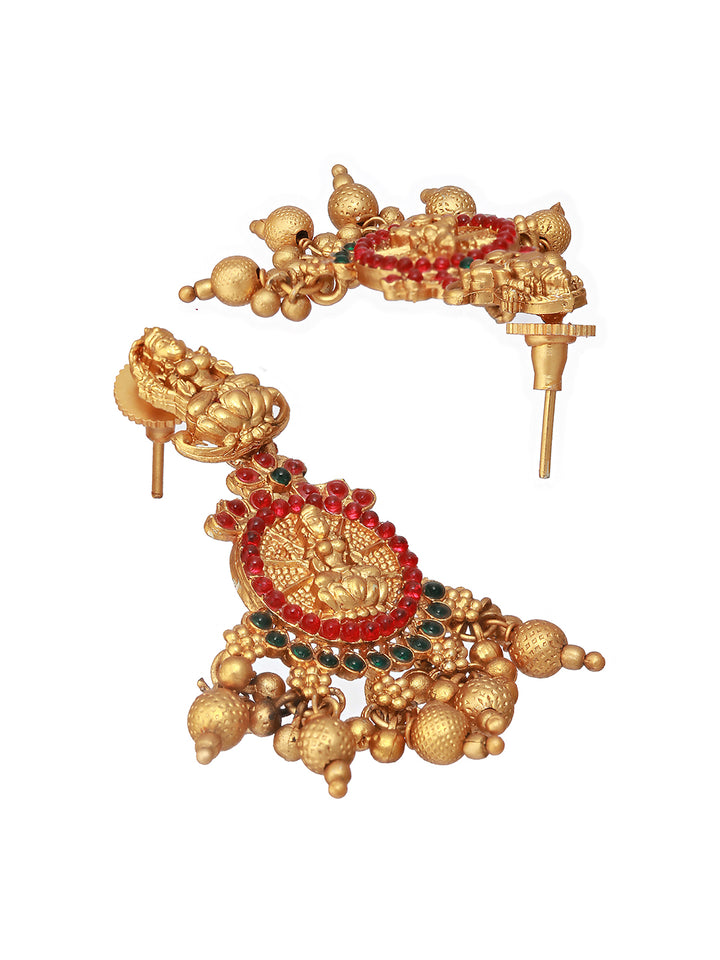 Priyaasi Goddess Laxmi Floral Kemp Stone Gold-Plated Choker Jewellery Set