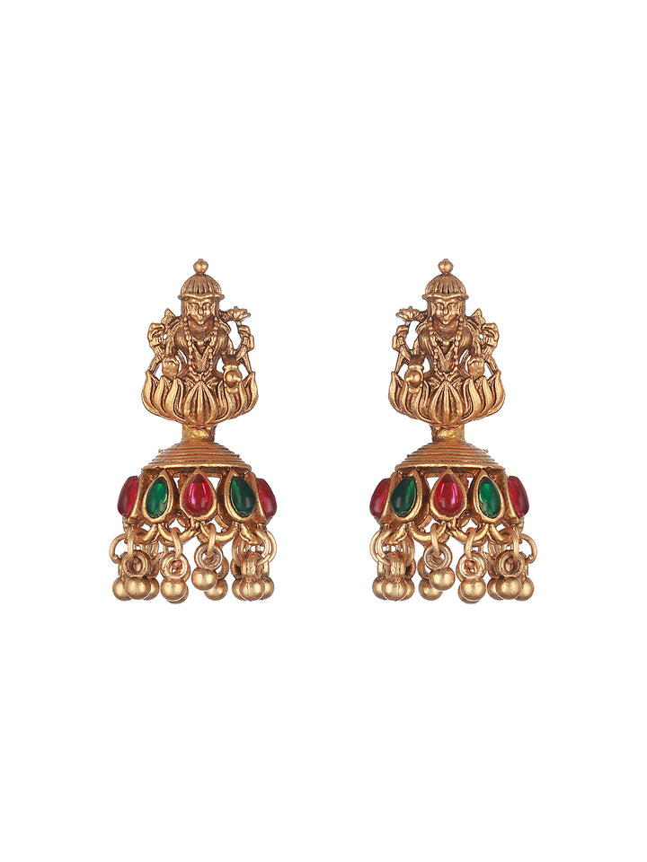 Priyaasi Goddess Laxmi Peacock Kemp Stone Gold-Plated Jewellery Set