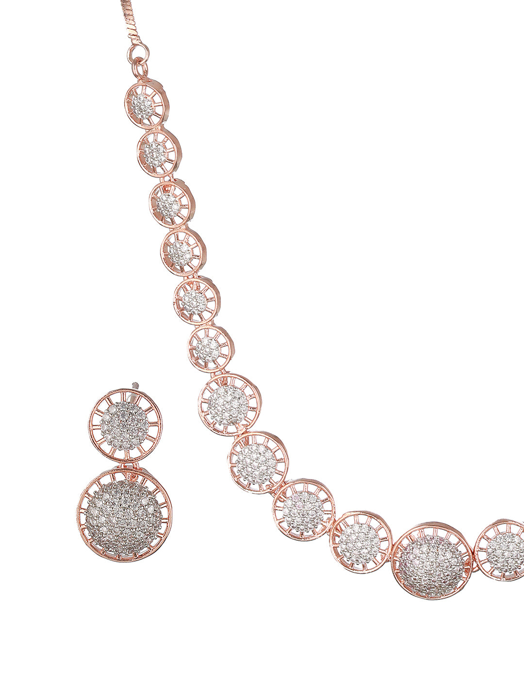 Priyaasi Studded Circles American Diamond Rose Gold-Plated Jewellery Set