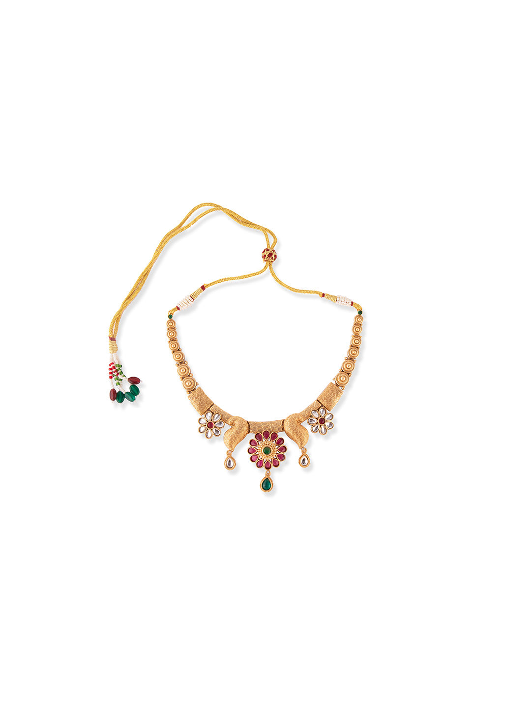 Priyaasi Ruby Flower Gold Plated Real Kemp Jewellery Set