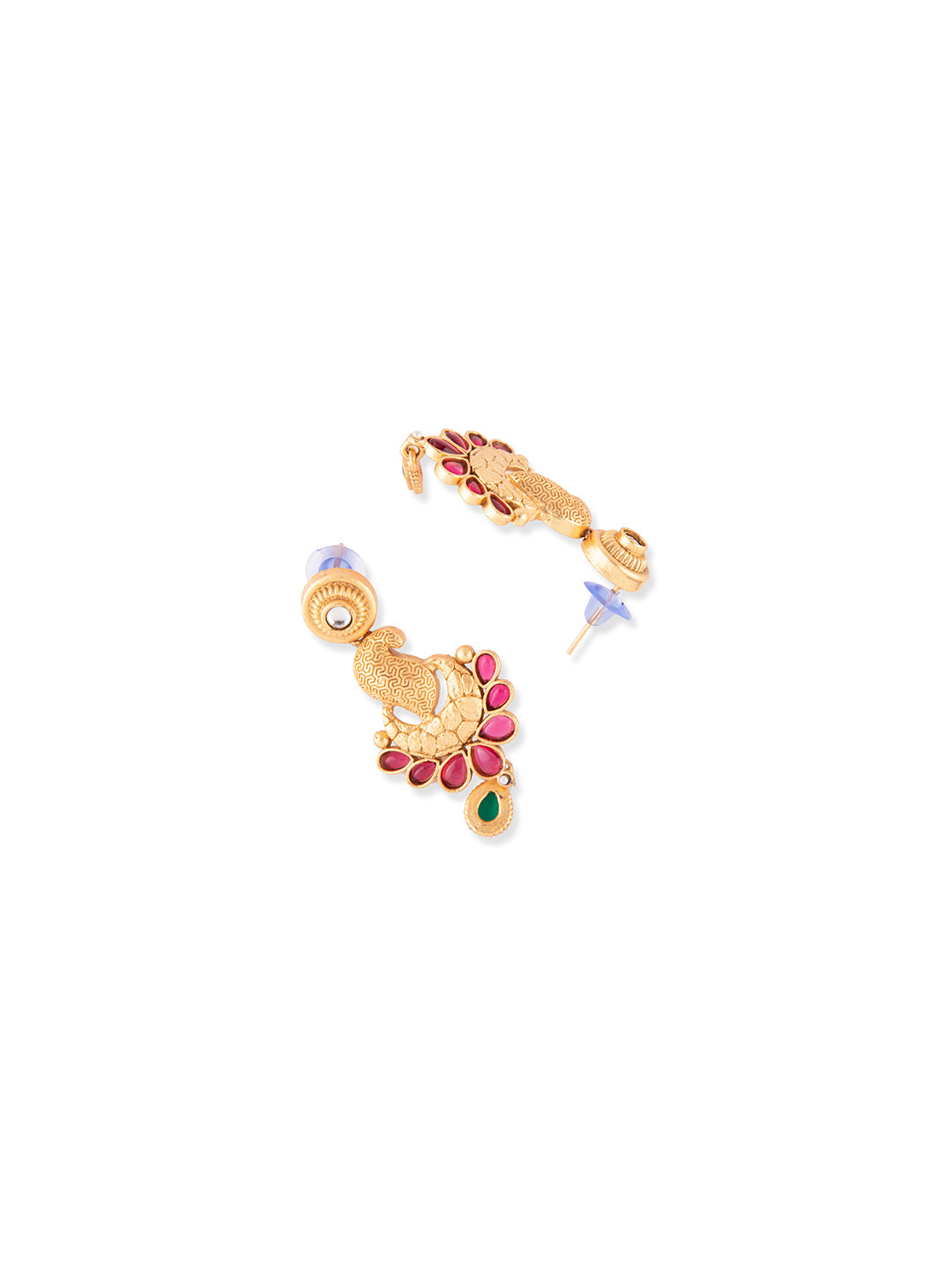 Priyaasi Ruby Flower Gold Plated Real Kemp Jewellery Set