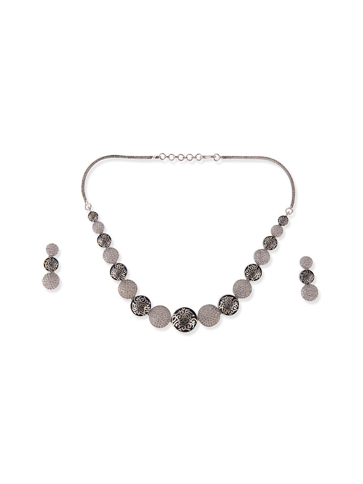 Priyaasi Silver Plated Studded Circle Jewellery Set
