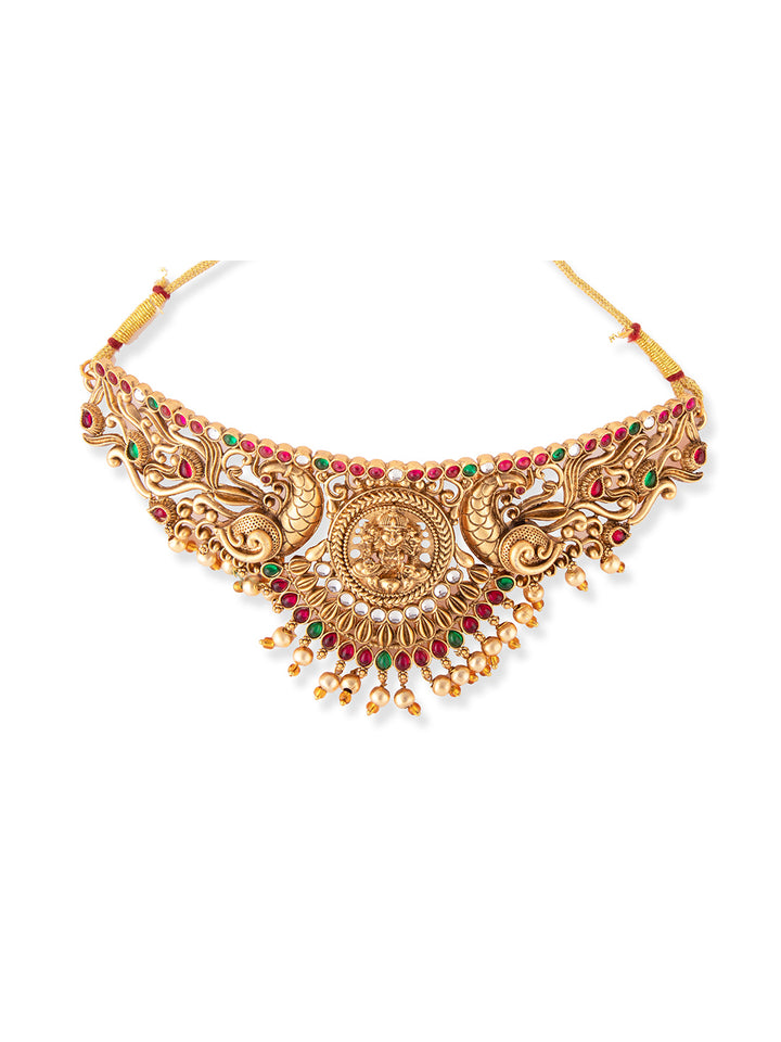 Priyaasi Gold Plated Real Kemp Temple Jewellery Set