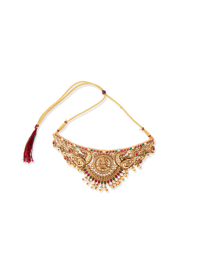Priyaasi Gold Plated Real Kemp Temple Jewellery Set