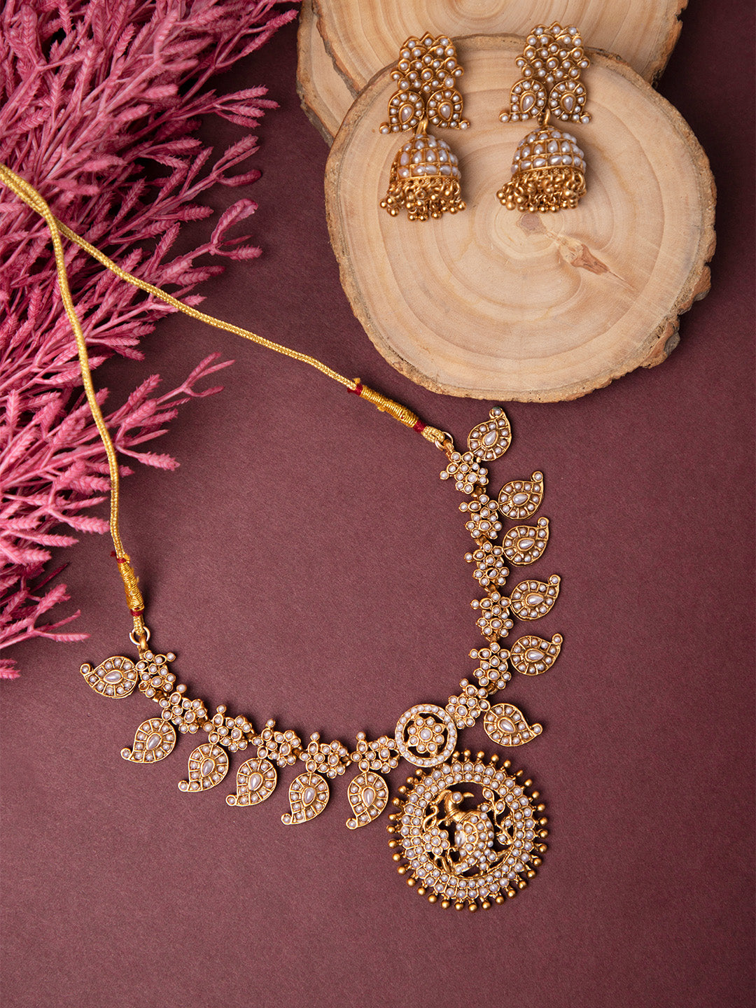 Priyaasi Pearl Studded Peacock Gold Plated Jewellery Set
