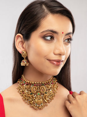 Priyaasi Gold Plated Goddess Laxmi Temple Choker Set